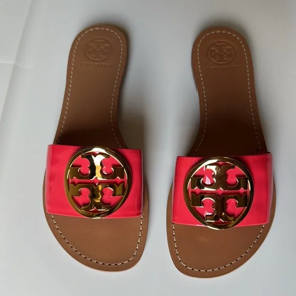 Tory Burch Miller NWOT slide sandal pink gold patent leather summer spring - Picture 5 of 10